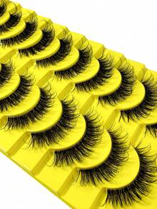 10 Pairs 2026 New Handmade Natural Lightweight Reusable False Eyelashes - Lightweight And Reusable, Creates Perfect Voluminous Effect - Transparent Lash Band With Criss-Cross Design, Essential For Eye Makeup - 073 - Cat Eye Lashes - View 6