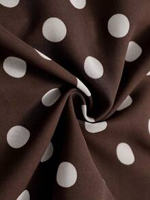 Women's Polka Dot Twist Ruffle Hem Long Sleeve Blouse Spring Vacation - Coffee Brown - View 7