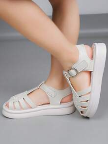 1 Pair Children's Sandals, Girls Toddler Fashion Roman Style Shoes, Soft Sole Baby First Walking Shoes, Non-Slip Multi-Function Little Kids Beach Shoes, Suitable For Summer Wear - Beige - View 5