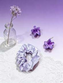 Set Of 2 Flower Hair Clips (4cm) + 1 Satin Hair Tie With Rhinestones - 3Kit aleatório - 查看 4