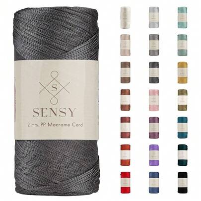 Sensy Premium 2 mm 220 Meter Polyester-Seil, 100 % Polypropylen-Kordel Makramee-Schnur, 2 mm, Häkelnadel, Makramee-Seil, Häkelgarn, Geschenk für Stricker (Anthrazit)