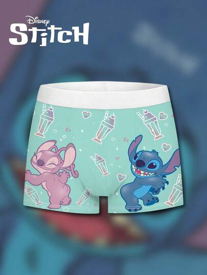 Disney Stitch & Angel 男士 3D 印花平角内裤，日常休闲必备内衣，时尚设计