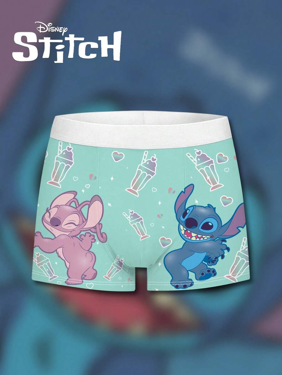 Disney Stitch & Angel 男士 3D 印花平角内裤，日常休闲必备内衣，时尚设计