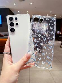 1pc Blue Butterfly Pattern Transparent TPU Soft Phone Case, Anti-Fall Anti-Scratch Anti-Fingerprint, Precise Camera Cutout, Compatible With Samsung, Apple, Nothing, Pixel, INFINIX, Redmi - Clear - View 4