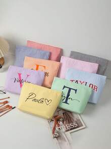 Customized Vertical Striped Makeup Bag, Can Add Personalized Text Design, Lightweight Foldable Cosmetic Storage Pouch, Can Add Name, Toiletry Bag, Multifunctional Makeup Bag Suitable For Travel And Daily Use, Ideal For Commuting, School, Party, Wedding, Great Gift Idea - Multicolor - View 11