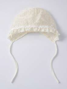 TUTUYA Infant Princess Hat, Soft & Breathable Fabric, 3D Floral Embroidery & Ruffled Trim Lightweight Baby Hat - Beige - View 11