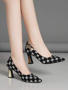 Women's Fashion Buckle Decor Solid Color Comfortable Versatile High Heel Shoes, Suitable For All Seasons - Black - View 2