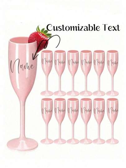Customizable Quality Champagne Flute, Can Print Name And Logo, Pink/White, 170ml High-Quality Champagne Glass, Suitable For Whiskey, Wine, Cocktail, Beer, Champagne, Water, Milk, Oatmeal, Tea, Juice, Breakfast, Coffee, Beverages, Ideal For Cafe, Home, Restaurant, Party, Event, Office, Father's Day, Mother's Day