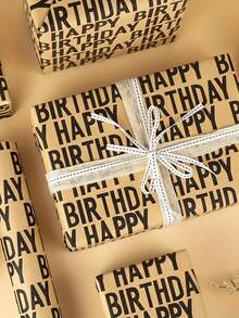 1 Roll Happy Birthday Gift Wrapping Paper - Vintage Striped Kraft Paper With Gold Glitter Accents, High-Quality DIY Party Decor For Weddings, Birthdays, Graduations, Thanksgiving, Birthday Parties, Holiday Gift Wrapping, Elegant Presentation, Craft Supplies For Holidays - Multicolor - View 9