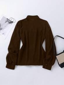 Blusa de mujer de unicolor, de manga larga, de un solo pecho, elegante y versátil, para el verano - Burdeos - Ver 3