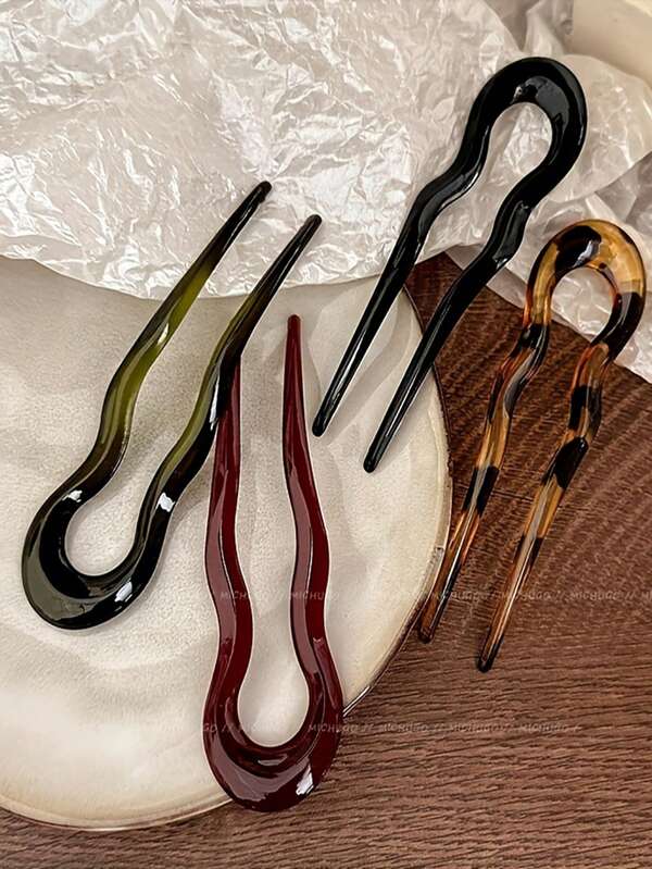 4 piezas de pasadores de cabello en forma de U de acrílico para mujeres, clips de cabello simples para recogidos, accesorios para peinados de damas. Accesorios para el cabello de verano, pinzas de playa para el cabello de vacaciones