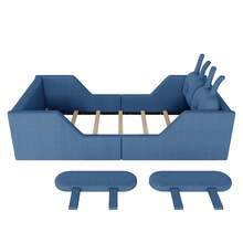 Twin Size Upholstered Kids Bed Frame With Cute Rabbit Headboard,  Soft-Padded Bed Frame And A Cute Rabbit-Shaped Headboard. It Has A Low-Profile Design And Comes With Removable Guardrails. Suitable For Toddlers, Boys, And Girls. - Blue - View 7