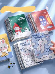 60pcs/Book A5 Cartoon Spiral Notebook, Notebook, Middle East Back To School Season, Student Thick Cute Spiral Notebook, High-Quality Eye-Friendly Memo Pad, Super Thick Large Capacity Notebook, Cute Student Diary, Memo Book, Planner, Back To School, Holiday Gift - Multicolor - View 11