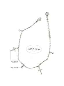 1件S925纯银时尚百搭立方氧化锆十字流苏手链项链吊坠首饰，女士礼物 - Cross - 查看 9