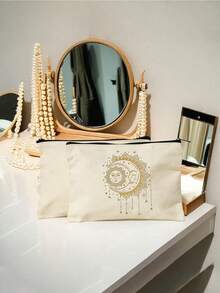 New Styles Sun Moon And Stars Printed Canvas Shoulder Bag,A Printed Black Tank Top Tote Bag And A Black Small Bag,Same Style Convenient Cosmetic Bag, Toiletry Bag And Clutch Bag,Valentine's Day Gifts - Multicolor - View 8