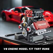 超级跑车V8发动机积木模型套件，可运行积木模型，可自行组装汽车发动机收藏模型 - 完美的生日礼物 - 彩色 - 查看 8