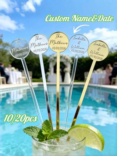 10/30pcs Custom Wedding Acrylic Stirrer With Personalized Text, Elegant And Functional For Wedding Drinks And Daily Use