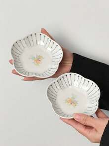 1/2/4件套花卉陶瓷餐盘，家用蘸酱碟，调味碟，欧式简约餐盘，甜点蛋糕托盘，小吃盘，蘸酱碟，茶杯碟，坚果糖果托盘，陶瓷餐具礼盒套装 - 彩色 - 查看 6