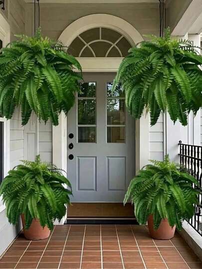 2 piezas de plantas artificiales grandes de helecho de Boston, hojas verdes falsas resistentes a los rayos UV de 21", plantas colgantes para interiores y exteriores, hogar u oficina, sin contenedor, adecuadas para aniversario, Día del Padre, Día de la Madre, graduación, decoración del hogar, todas las habitaciones, primavera, todas las estaciones, boda, fotografía, inauguración de la casa, porche, oficina, alféizar de la ventana, decoración de pared, plantas artificiales para exteriores