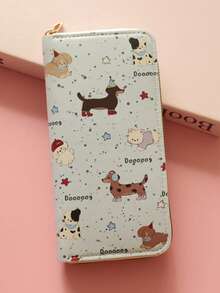 1个可爱狗狗印花长链钱包，大容量学生零钱包 - 彩色 - 查看 7