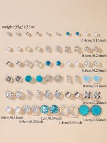 30 Pairs Women's Delicate Metal Tree, Shell, Pearl, Heart Shaped Earrings Set - Multicolor - View 5