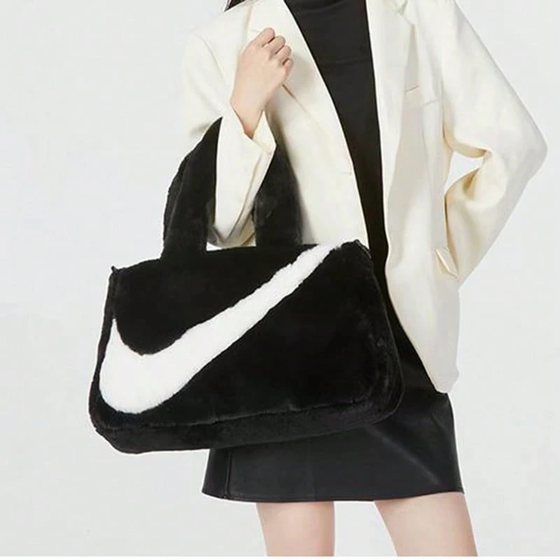 Nike 耐吉 時尚休閒標誌性Logo 托特包單肩常規 女款 - 黑色 - 查看 1