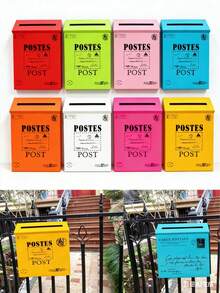 Vintage Farmhouse Town Galvanized Iron Mailbox, Can Be Used As Mailbox, Newspaper/Magazine Rack, Letter Box, Garden Gate Decor, Yard Mailbox Decor - Multicolor - View 3