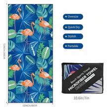Runmeihe Strandtuch, 80 x 180cm Extra großes Mikrofaser Strandtuch für Erwachsene, Doppelseitiges FSandssfreies Schnelltrocknend Leichtes Handtuch für Strand Schwimmen (Flamingo-Grün)-4663 - Flamingo-grün - Übersicht 3