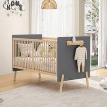 Solid Wood Baby Cot, Adjustable Height To Three Positions,  - Paint Finish, Can Be Used As A Baby Cot/Sofa Bed, Mattress Not Included, Blue-Grey And Natural Wood Colour, 163 X 80 X 92 Cm - Blue - View 2