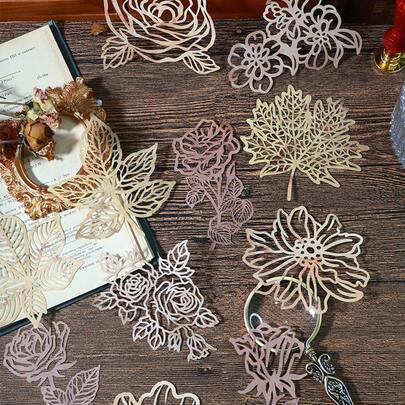 10 Stück/Packung Cut Out Pflanzen Spitze Scrapbooking Papier, Vintage DIY Dekor Nicht-Klebstoff Material Papier, Urlaubsgeschenk, Handgemachte Collage Zubehör, Personalisiertes Sammelalbum Planungs Kreativ Schulmaterial