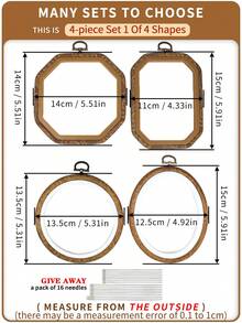 4 Stück/Set Vintage Stil braune Holzmaserung Stickrahmen, sortierte Formen, DIY handgemachte Kreuzstich Rahmen, Traumfänger Aufhängeringe, aus ABS & PVC gefertigt, mit Metallhaken, langanhaltend, inklusive 16 Stück Nadeln, geeignet für Heimdekoration & Stickerei - Braun - Übersicht 18