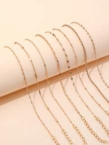 8件套极简朋克风链条手链套装，适合女性日常佩戴（长度可调节，不按珠子数量排列） - 金色 - 查看 4