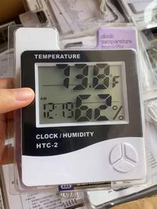 Indoor Outdoor Thermometer Alarm Clock, Creative Home Dual Temperature Display With Sensor, Digital Thermometer Hygrometer, Alarm Clock - White - View 12