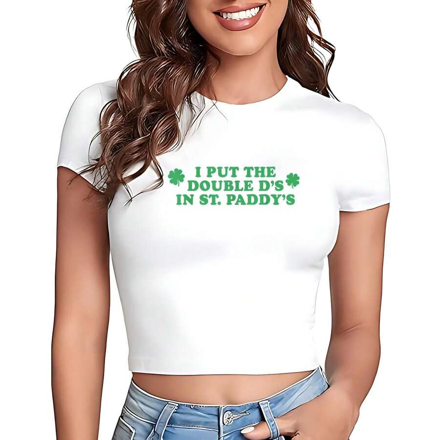 Irish Beer Ireland St Patricks Day Drinking Party Men Women T-Shirt American-Style Sexy Sporty Crop Top, Black Midriff-Baring T-Shirt, Summer Sportswear. - 黑色 - 查看 1