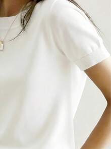 宽松圆领短袖短款针织衫，轻薄套头T恤，春秋季白色夏季款 - 白色 - 查看 4