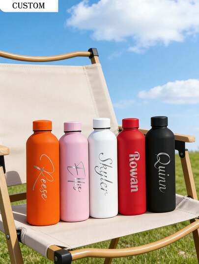 Personalized Insulated Water Bottle, Customizable Name Insulated Water Bottle, Sports Water Bottle, Suitable For School, Travel, Office, Gym, Minimalist Style, Multi-Functional, Decorative, Reusable, Refined, High Quality, Cute, Modern, Customizable