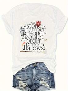 Tops4074 Printed Round Neck T-Shirt Casual Short Sleeve Top Loose And Comfortable Summer - Màu xám đen - Xem 9