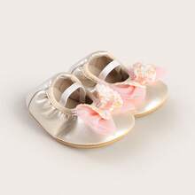 Newborn 0-1 Year Old Infant Girl Soft Leather Bowknot Anti-Slip Prewalker Shoes, Spring & Autumn - Gold - View 8