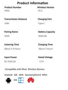 Auriculares inalámbricos con control táctil, pantalla digital, larga duración de la batería y micrófono - Negro - Ver 10