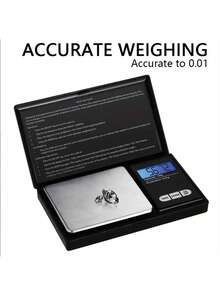 1个口袋珠宝秤，精度100克/0.01克，带液晶数字显示屏，多种计量单位转换。可用于精确测量珠宝、贵金属、粉末和其他小物件。电子秤、黄金秤、茶叶秤、数字秤。不含电池。 - 彩色 - 查看 10