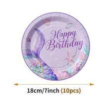 Mermaid Themed Disposable Plates, Napkins, Cups Set, Serves 10 Guests, Suitable For Birthday, Wedding, Party, Family Picnic - Multicolor - View 7