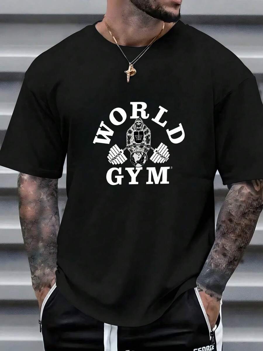 Camiseta Hombre,World Gym,gimnasio,deportivo,fitness,entrenamiento,atlético,musculoso,activo,ropa gymenvío nacional,playera de hombre,ropa de hombre,regalos para hombre,regalos para tu novio,oversize hombre. - Negro - Ver 1