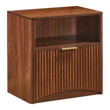 Grooved Bedside Table With Open Drawer And Gold Handles, Space-Saving, Ideal For Bedrooms And Living Rooms, Walnut Finish - Walnut - View 12