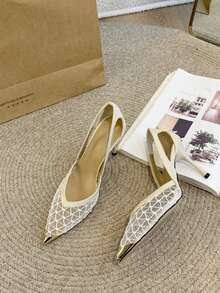Women's Pointed Toe Glamorous Fashion Mesh Breathable Sexy Party Wedding Versatile Rhinestone Pumps - Beige - View 7