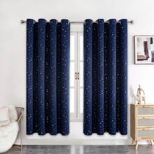 1 tấm rèm cửa bằng polyester in hình ngôi sao ánh kim, rèm cản sáng cho phòng ngủ, phòng khách, thích hợp sử dụng trong kỳ nghỉ. - Xanh đậm - Xem 9