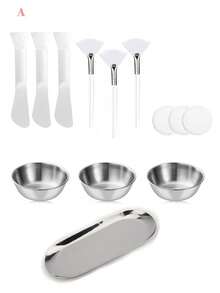 4-24件套美容面膜工具套装，包含不锈钢搅拌碗、托盘、玫瑰金分隔托盘，以及面膜混合和涂抹工具。套装包含3个玫瑰金搅拌碗、1个玫瑰金小托盘、1个分隔托盘、3个硅胶双头搅拌铲、3个扇形面膜刷、9个压缩洁面海绵和3个可调节发圈。适合派对、睡衣派对、SPA、送礼等场合。 - 彩色 - 查看 31