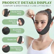 Sangle de levage du visage en forme de V en graphène, taille ajustable, respirante, réutilisable pour hommes et femmes - Noir - Voir 3