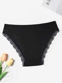 4pcs Women's Black Striped Panties, Lace Trim Design, Breathable Fabric, High Elasticity, Comfortable & Sweat-Absorbent - Black - View 7