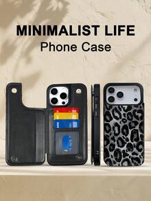 1PC Gray Black Leopard Print Fashion Design, Wild Urban Style, Premium Animal Pattern, Perfect For Women Who Love Bold And Chic Looks, TPU+PC Dual-Layer Material, Handcrafted Customized, Premium Stylish, Faux Leather Flip Wallet Case With Card Holder, Compatible With IPhone17/16/15/14/13/12/X/PLUS/PRO/PROMAX, Galaxy S25/S24/S23/S22PLUS/Ultra - 黑色 - 查看 1