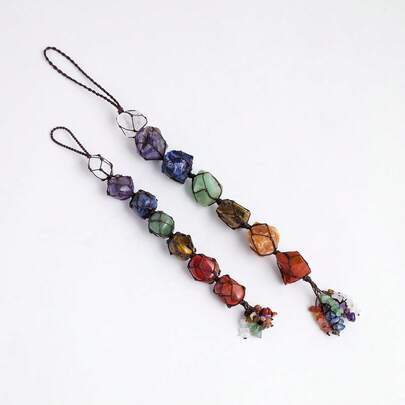 1PC Natural Crystal Chakra Raw Stone Pendant Tumbled Healing Stone Car Pendant Yoga Chakra Energy Gem Decoration Fathers Dad Gift Spring Garden Decoration